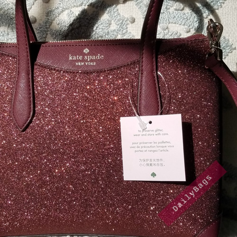 SHIMMY GLITTER IN DEEP NOVA SATCHEL KATE SPADE CROSSBODY BURGUNDY SPARKLES SUN - Picture 4 of 10